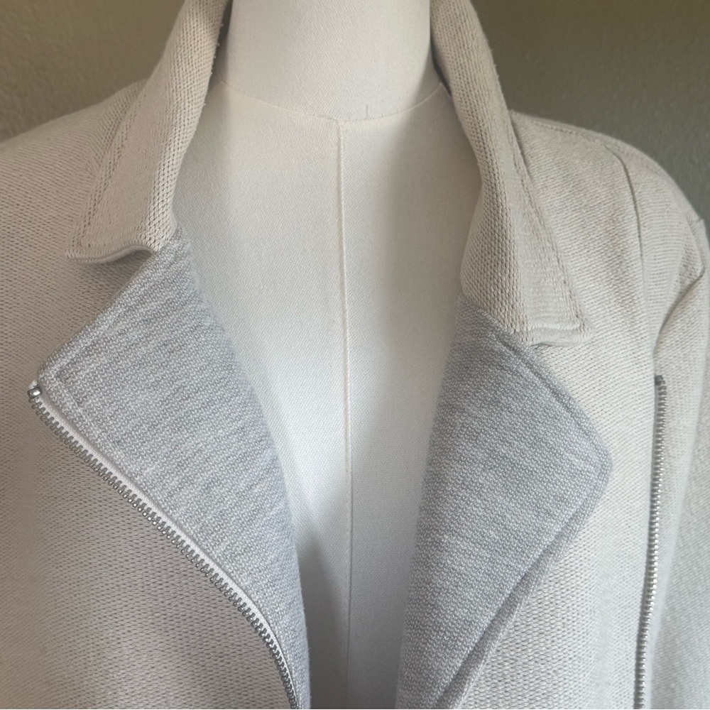 Lou & Grey LOFT Moto Jacket Medium Cream Gray Asymmetrical Zip Knit - Picture 6 of 10